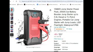 YABER Jump Starter Power Pack 2500A Car Battery Booster Jump Starter [upl. by Leong]