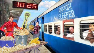 RailwayStation Train Platform Popcorn Desi Jugad Street Food Hindi Kahani Moral Stories Comedy Video [upl. by Leunammi544]