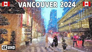 🇨🇦 【4K】❄️❄️❄️ EXTREME SNOWFALL in Canada Downtown Vancouver BC Canada 2024 [upl. by Nannah]