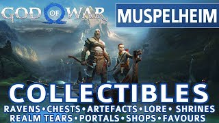 God of War  Muspelheim All Collectible Locations Ravens Chests Artefacts Shrines  100 [upl. by Razatlab]