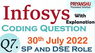 Infosys SP DSE 30th July 2022 Analysis  Infosys SP and DSE Coding Questions  Infosys Programming [upl. by Ayotal772]