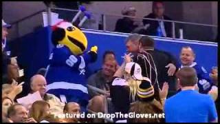 Boston Bruins fan pushes Tampa Bays Mascot Thunderbug [upl. by Idner]