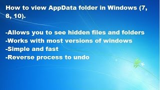 How to view AppData folder in Windows 7 8 10  Show Hidden Files and Folders [upl. by Iy911]