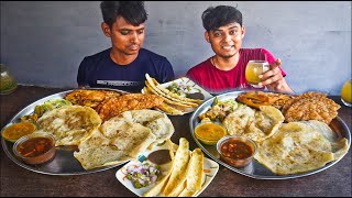 Extra Loaded Chole Bhature Dal Pakwan Samosa Banana Papdi Chaat Paratha Thali Eating Challenge [upl. by Ardnaed187]