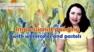 Impressionist painting with watercolor and dry pastels flowering meadow [upl. by Russia]