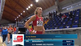 Luminosa Bogliolo 817 nella batteria 1 dei 60hs Campionati Italiani Assoluti indoor Ancona 2022 [upl. by Nolahc]