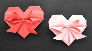 Cute Paper HEART WITH BOW  Easy Origami Tutorial DIY [upl. by Kier]