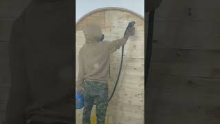 Applying Wood Sealer with Spray gun diy wood pine sealing shorts woodworking shortvideo [upl. by Annailuj142]