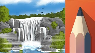 Simple and Easy Landscape Tutorial  Waterfall  Autodesk Sketchbook Mobile [upl. by Amaty748]