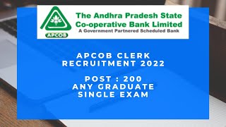 Andhra Pradesh Cooperative Bank Clerk Recruitment 2022  APCOB Bank Recruitment 2022 govtjobs2022 [upl. by Giacinta]