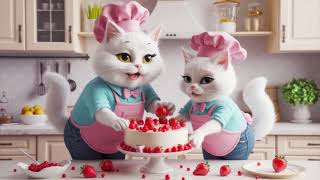 Sweet Moments The Duos Strawberry Cake Creation🎂🐾🍓catlover midjourney catlover cutecat cat [upl. by Ensoll]