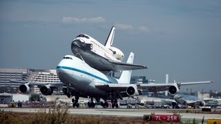 NASA Boeing 747123 N905NA with Space Shuttle Endeavor at LAX [upl. by Sokem]