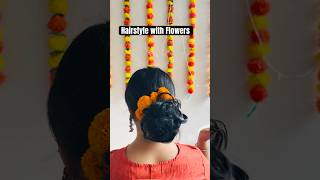 Hairstyle with real flowers hairstyle easyhairstyle weddinghairstyles ytshortsindia shortsviral [upl. by Htebilil103]