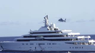 Helicopter landing on the second largest yacht in the world [upl. by Keeley]