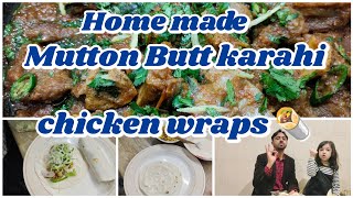 Mutton Butt karahi at Home  chicken wraps recipe 🌯 [upl. by Lachus132]