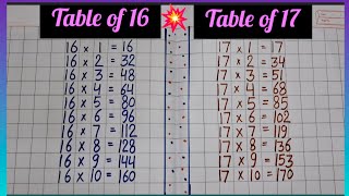 Learn Multiplication Table of 16 and 17 in English  Table of 16  Table of 17  16  17 ka Table [upl. by Cutcliffe]