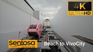 HORN Sentosa Express Hitachi Smalltype Monorail Pink ride from Beach to VivoCity Station [upl. by Cupo]