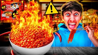 Eating The Worlds SPICIEST Korean Fire Noodles [upl. by Laleb]