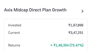 🚀🚀Axis midcap fund given 149k Retun🎯Axis midcap given 76🤑sip viralvideo groww Mutualfundpro [upl. by Airenahs]