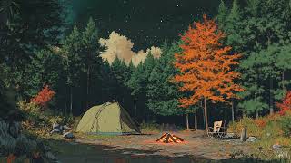 Cozy Starlit Camping with Smoldering Fire Ambience  Relaxing Background PianoJazz Music [upl. by Auhsej]