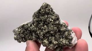 Lots of sparkly pyrites and sphalerite with fluorescent calcite on matrix Huanzalla Mine Peru 25G [upl. by Roon]