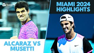 Carlos Alcaraz vs Lorenzo Musetti Brilliant Shotmaking  Miami 2024 Highlights [upl. by Yun506]