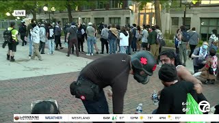 Police begin moving in on encampment at University of Michigan Diag [upl. by Hgielhsa]