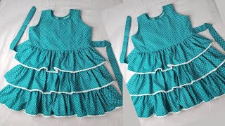 How to cut and stitch baby frock with frills  baby frock cutting and stitching [upl. by Reube]