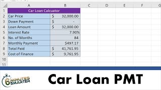 Use the PMT Function to Calculate Car Loan Payments and Cost of Financing [upl. by Anytsirhc]