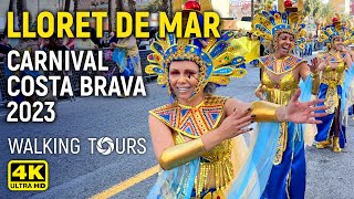 4K Lloret de Mar Catalonia Spain Carnival Costa Brava Walking Tour • February 2023 [upl. by Oberg]