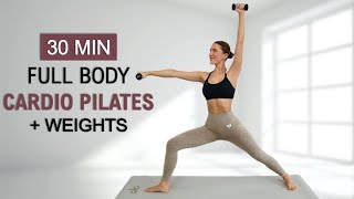 30 Min Cardio Pilates  Strength with Weights or Water Bottles  Fat Burning  Toning No Repeat [upl. by Midis]