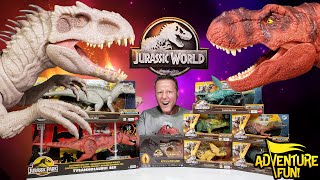 Jurassic World Dinosaur Toy Action Figures TRex and Indominus Rex Toy Review AdventureFun [upl. by Anthe]