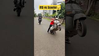 R15 vs SCOOTER wheelie race😂🤣 farazstuntrider superbikes hayabusa [upl. by Selinda917]