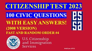 Citizenship Test 2023  100 Civics Questions and Answers 2008 Version  Fast amp Random 04 [upl. by Ellinger]