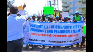 Healthcare workers under UHC programme stage demo in Nairobi [upl. by Pownall]