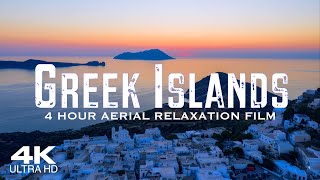 4K GREEK ISLANDS 🇬🇷 4 Hour Aerial Drone Film 🎵 Study amp Work Ambient Piano Relaxation GREECE [upl. by Nomit]