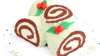 Red Velvet Bûche de Noël Recipe 부쉬드노엘 [upl. by Ecinnahs]