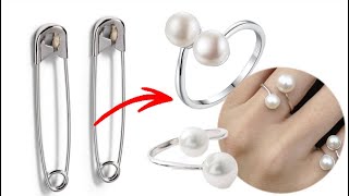 DIY Homemade Double Pearl rings  How to make Rings with safety pin  Easy making Rings tutorial [upl. by Stringer86]