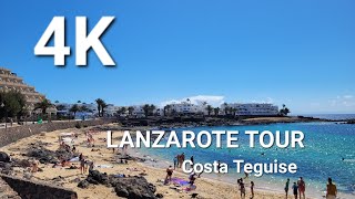 《4K》LANZAROTE COSTA TEGUISE TOUR ☀️Beach Bars and Restaurants🚶‍♀️AM WALKIN HERE [upl. by Neve]