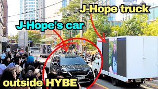 BONUS FOOTAGE JHOPE Discharge Celebration Outside HYBE 💜🎉 [upl. by Sidnak180]