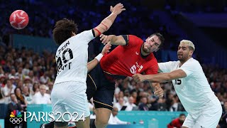 Spain survives a heated thriller with Egypt to reach handball semis  Paris Olympics  NBC Sports [upl. by Redla]