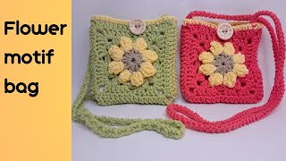 How to crochet Flower Motif Bag  Crochet Free Crafts [upl. by Aerdnaeel246]