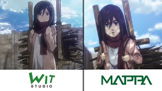 MAPPA vs Wit Studio Animation Comparison of Eren waking up  Attack on Titan Season 4 Part 3 [upl. by Mcgannon694]