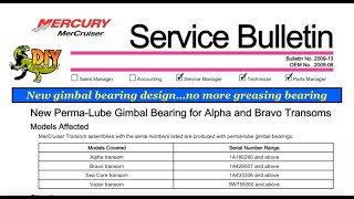 Mercury Mercruiser sealed gimbal bearing Service Bulletin No 2009 13  OEM No 2009 08 [upl. by Vera843]