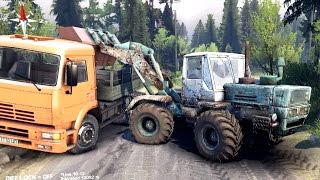 SPINTIRES 2014  Crane Rescuing a Truck on a Hill [upl. by Faxan699]