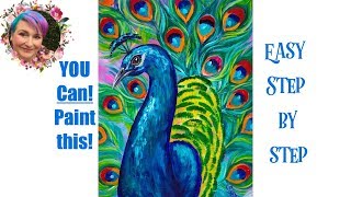 Peacock Easy Painting in acrylic step by step Live streaming  TheArtSherpa [upl. by Levy]