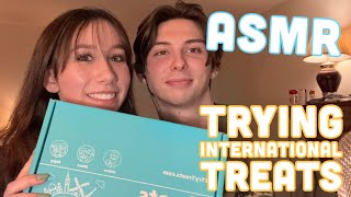 ASMR  Trying International Snacks Eating Sounds Whispers Mouth Sounds [upl. by Balsam254]