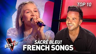 FRENCH songs in nonFrenchspeaking countries in the Blind Auditions of The Voice  TOP 10 [upl. by Fransisco]