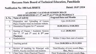 Haryana Govt Polytechnic Classes Update 2024 Govt Polytechnic College Classes Academic Calendar [upl. by Junko]