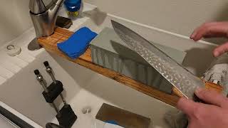 Sharpening Super Blue Tsunehisa Gyuto on King Neo 800 and natural Charnley Forest Stone [upl. by Aviva]